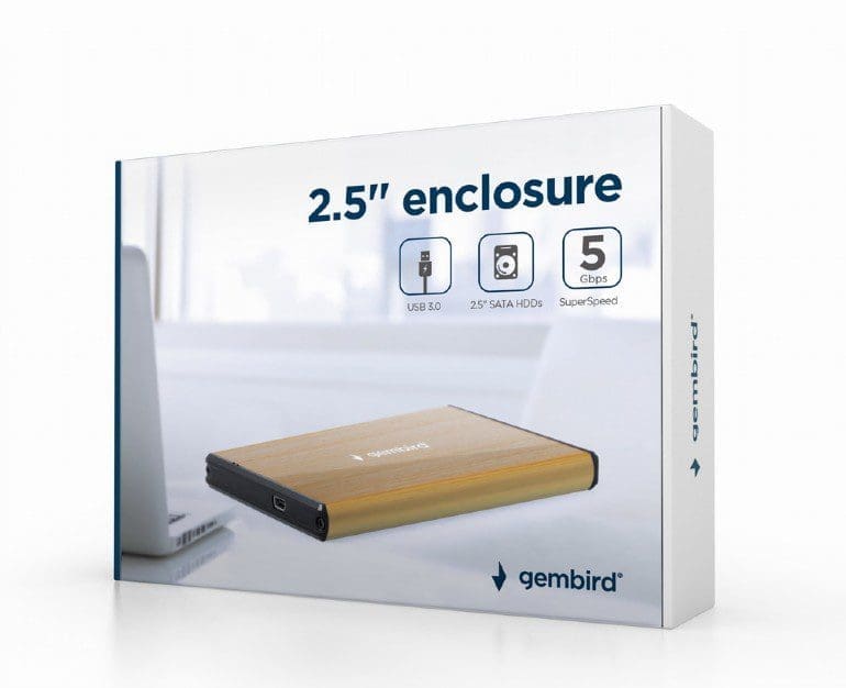 GEMBIRD USB 3.0 2.5' ENCLOSURE BRUSHED ALUMINUM GOLD